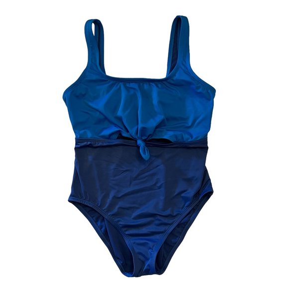 Beach Betty Blue Colorblock One-Piece Swim Suit Size Medium - Picture 2 of 6